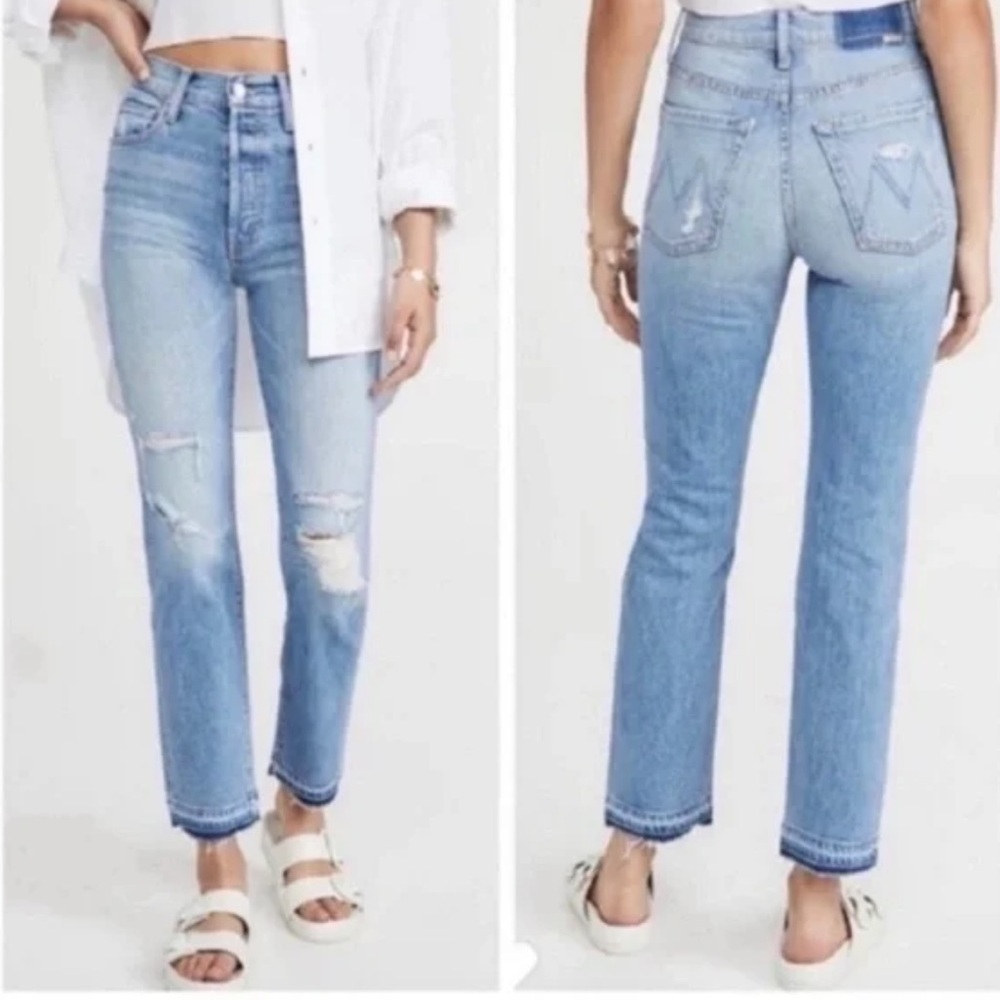 Mother High waisted Hiker Hover Undone Hem on my knees Jeans